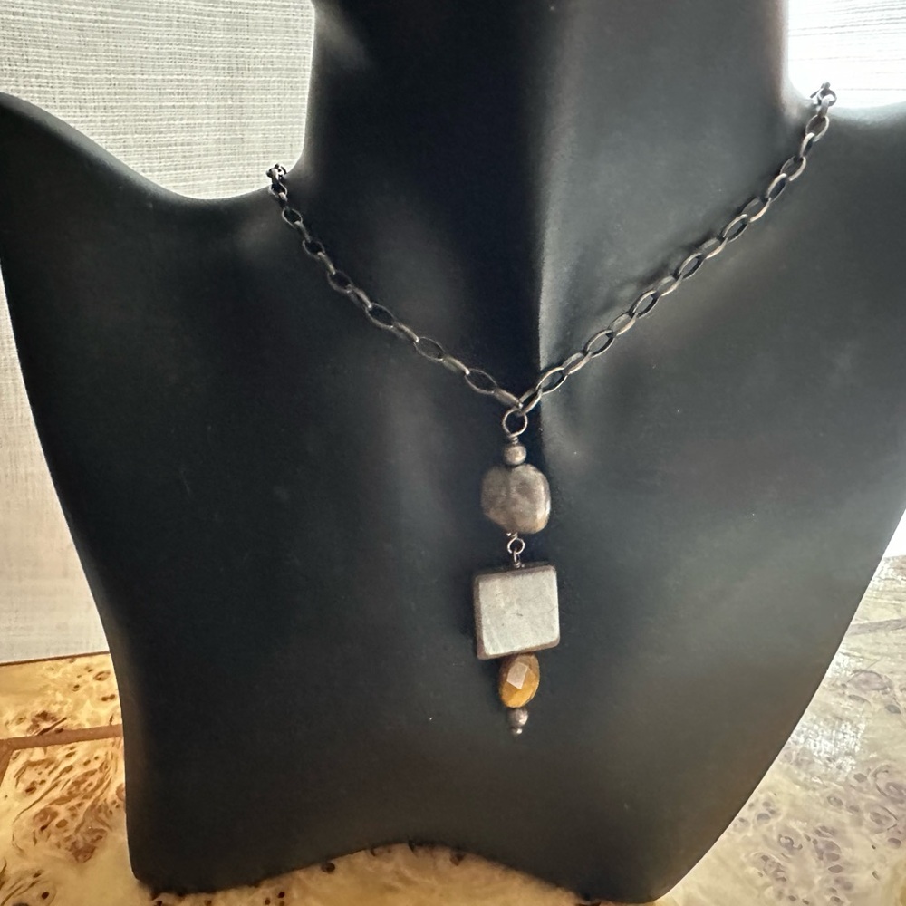 Retired SILPADA Jewelry Tiger's Eye & Mother of Pearl Pendant Necklace